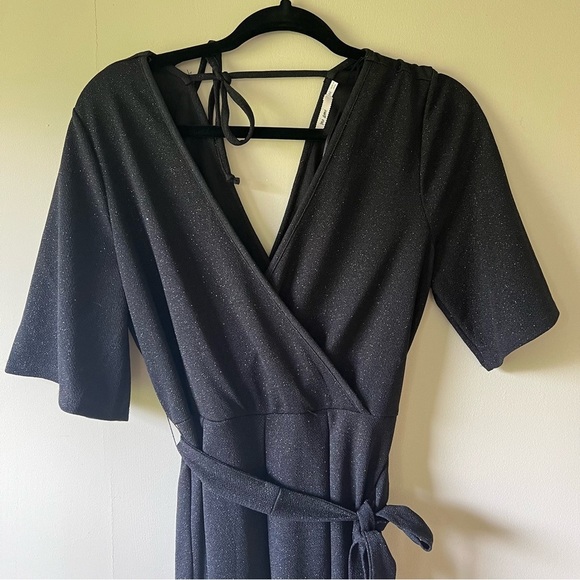 Mi Ami Medium Sparkly Black Wrap Wide Leg jumpsuit - Picture 5 of 7